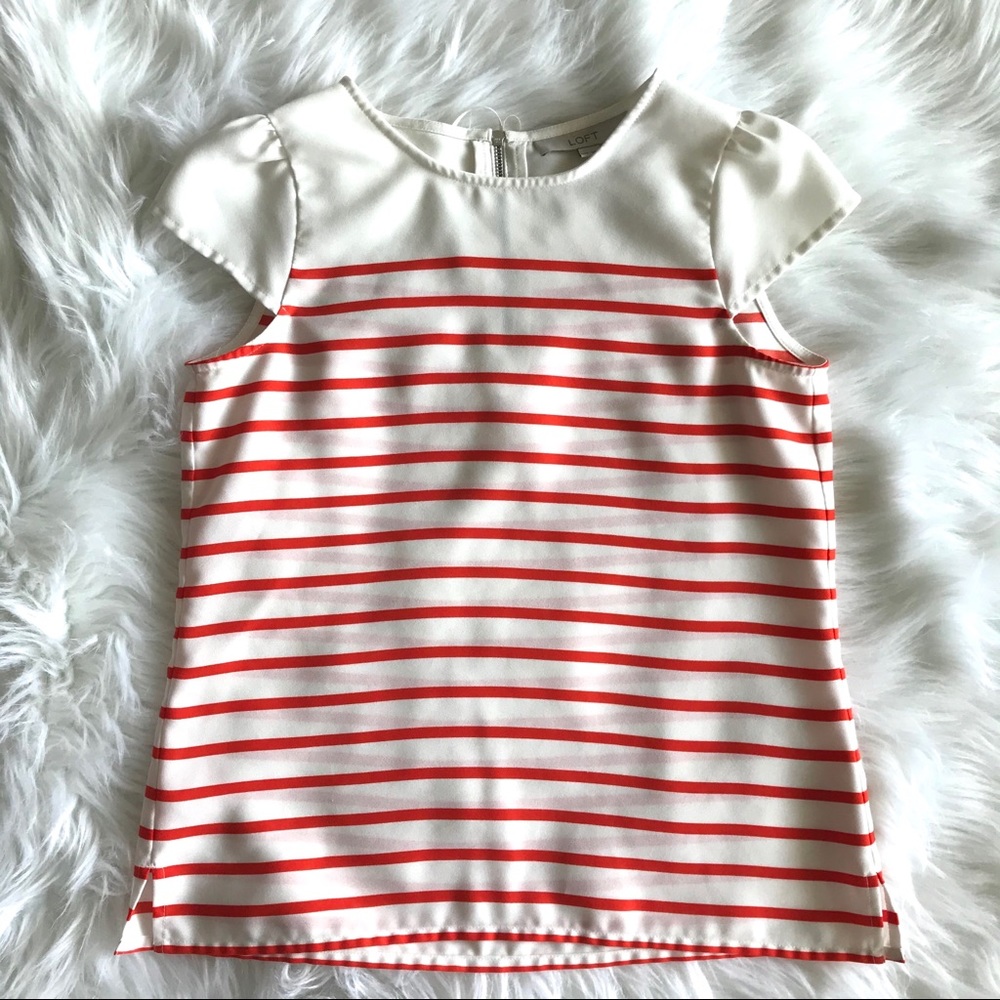 Loft Striped Top with Zip - XS White Red